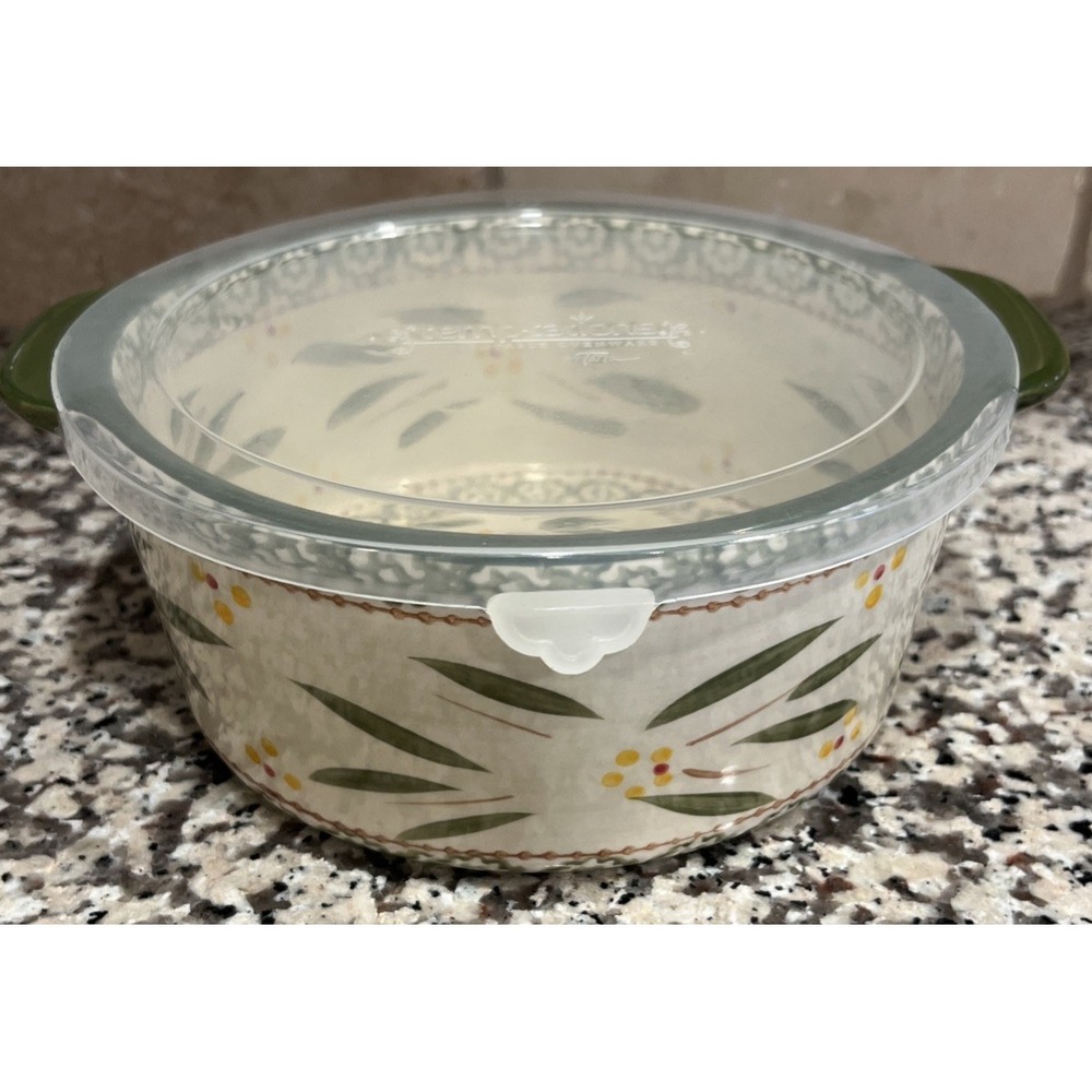 Temptations Tara Old World‎ Green 1.75 Qt 8" Round Casserole Baking Dish & Lid